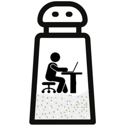 Person in salt shaker typing on a laptop